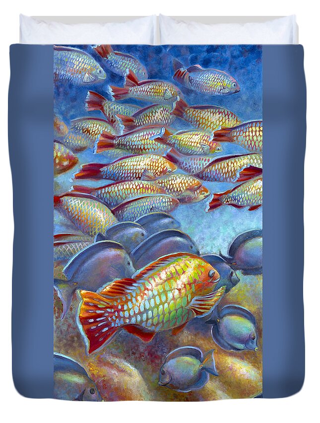 Underwater Coral Reef Duvet Cover featuring the painting Coral Reef Life I by Nancy Tilles