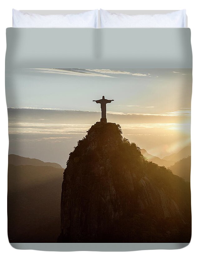 Majestic Duvet Cover featuring the photograph Corcovado At Sunset, Rio De Janeiro by Christian Adams