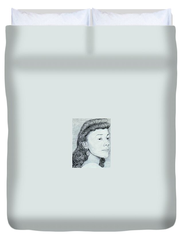 Drawing Duvet Cover featuring the drawing Coretta Scott King by Karen Buford
