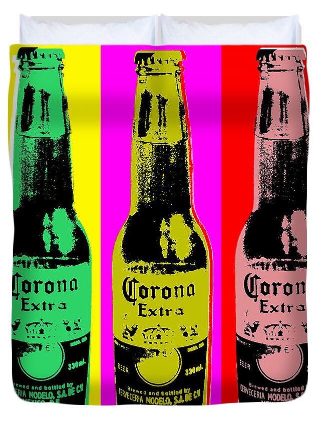 Corona Duvet Cover featuring the digital art Corona beer by Jean luc Comperat