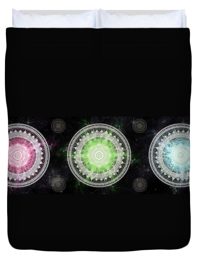 Corporate Duvet Cover featuring the digital art Cosmic Medallians RGB 1 by Shawn Dall