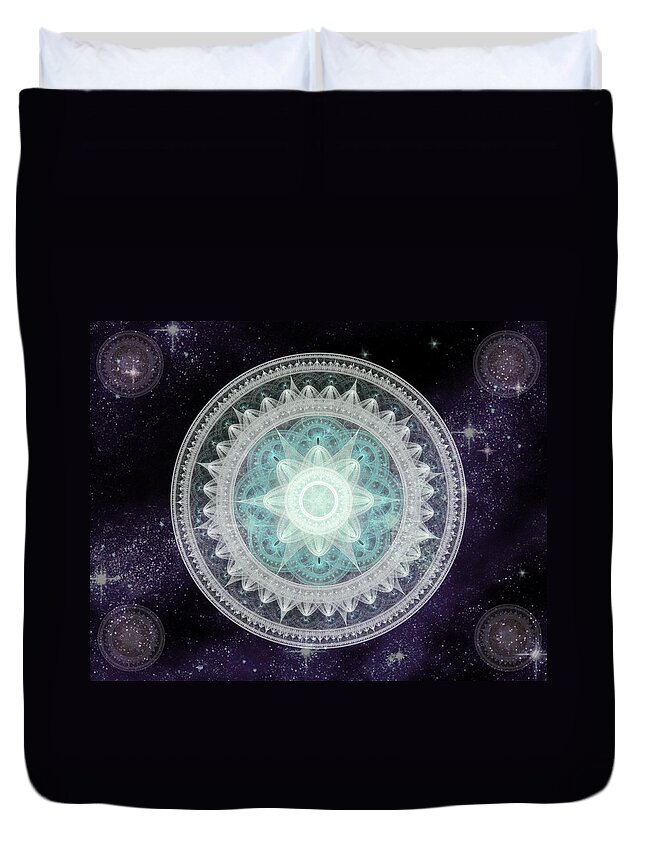 Corporate Duvet Cover featuring the digital art Cosmic Medallions Water by Shawn Dall