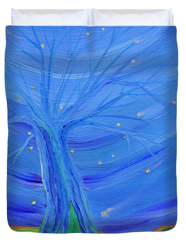 Tree Duvet Cover featuring the painting Cosmic Tree by First Star Art