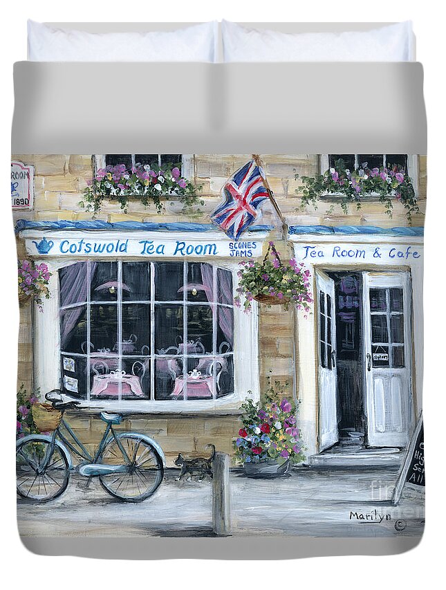 Tea Room Duvet Cover featuring the painting Cotswold Tea Room by Marilyn Dunlap