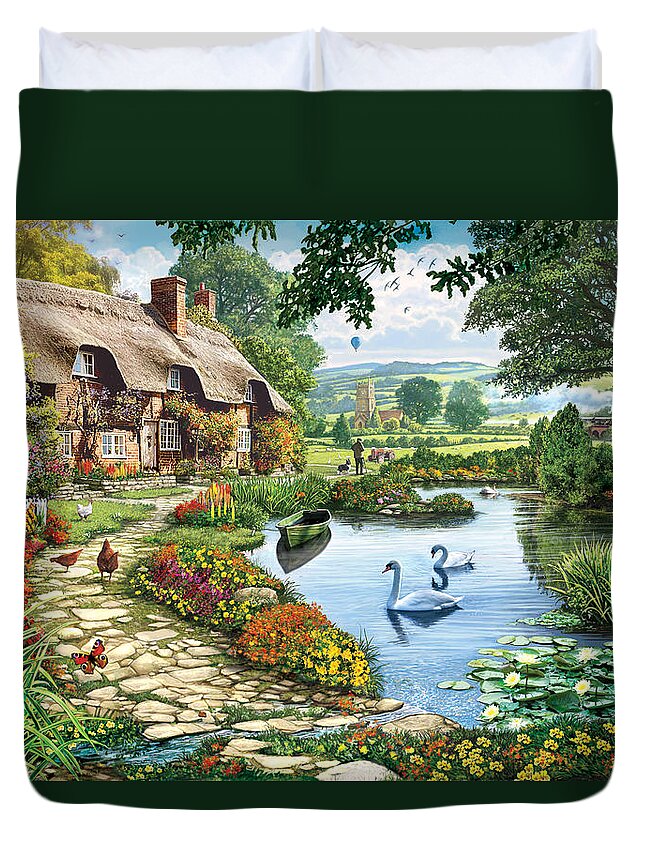Steve Crisp Duvet Cover featuring the photograph Cottage by the Lake by MGL Meiklejohn Graphics Licensing