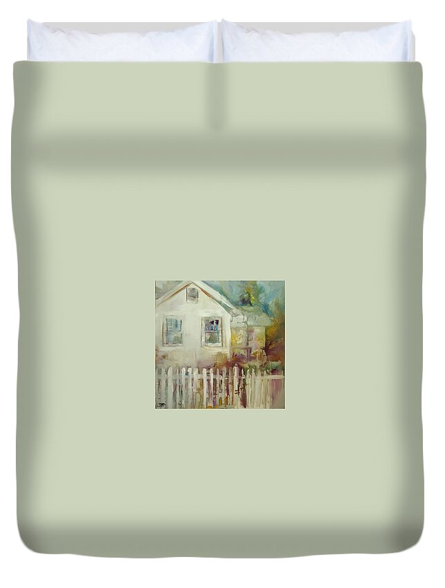  Duvet Cover featuring the painting Cottage Memories by John Gholson