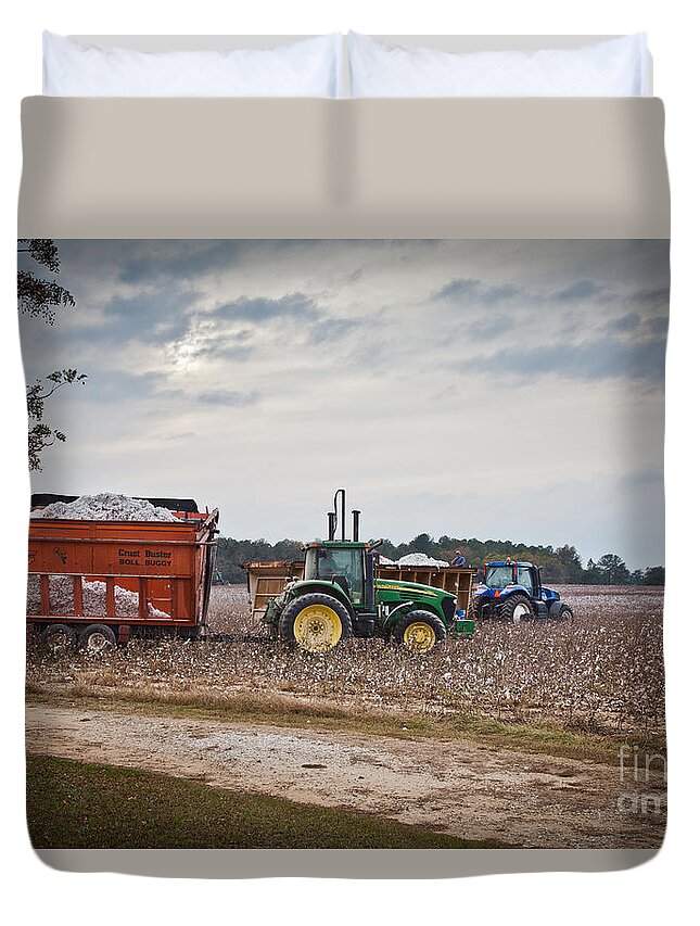 Agricultural Duvet Cover featuring the photograph Cotton Harvest with Machinery in Cotton Field by Jo Ann Tomaselli