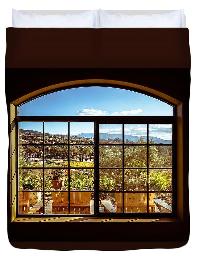 Window Duvet Cover featuring the photograph Cougar Winery View by Lauri Novak