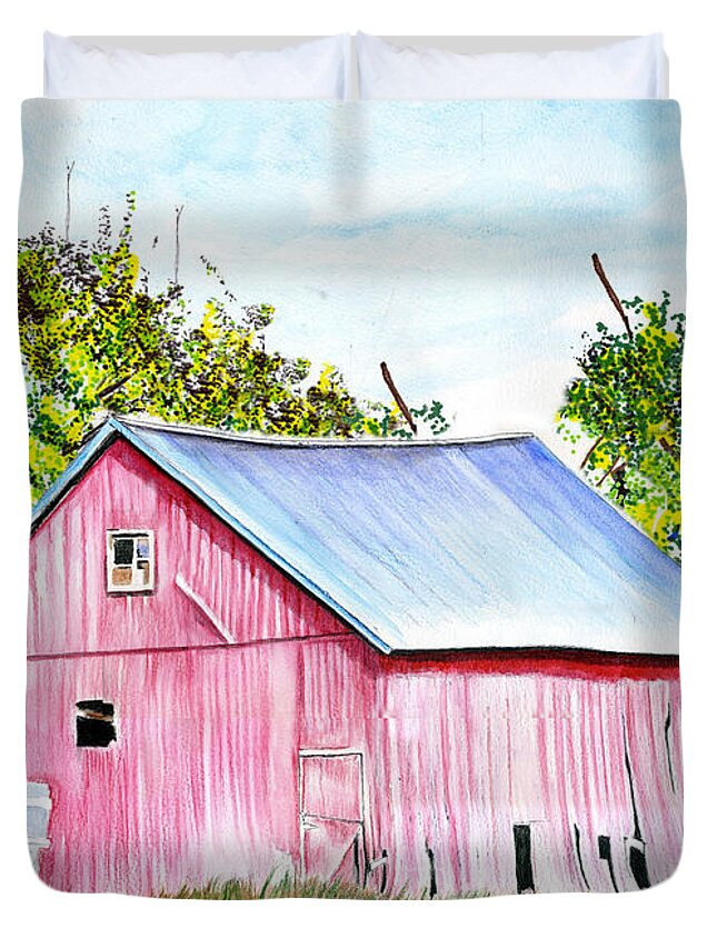 Barn Duvet Cover featuring the drawing Country Barn by Bill Richards