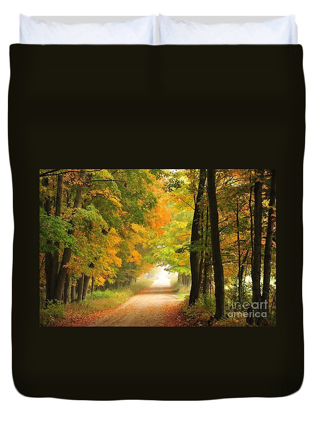 Autumn Duvet Cover featuring the photograph Country Road in Autumn by Terri Gostola