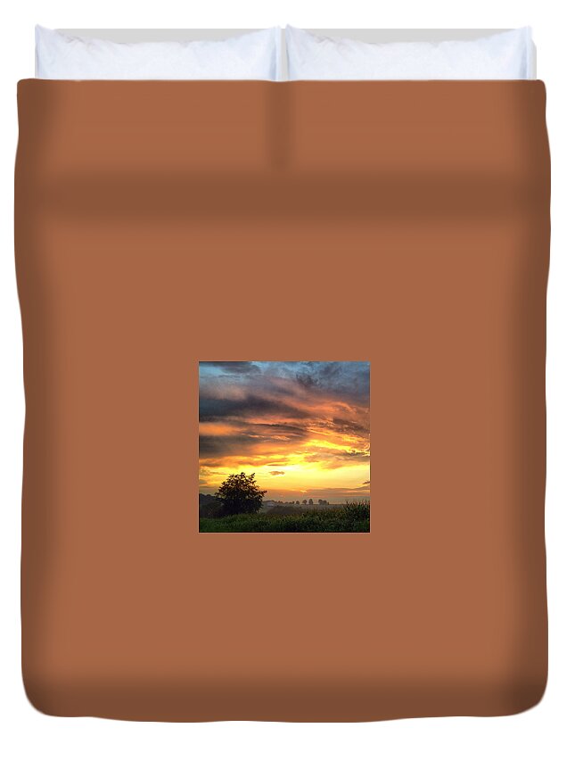 Sunset Duvet Cover featuring the photograph Country Scene from Hilltop to Hilltop by Angela Rath