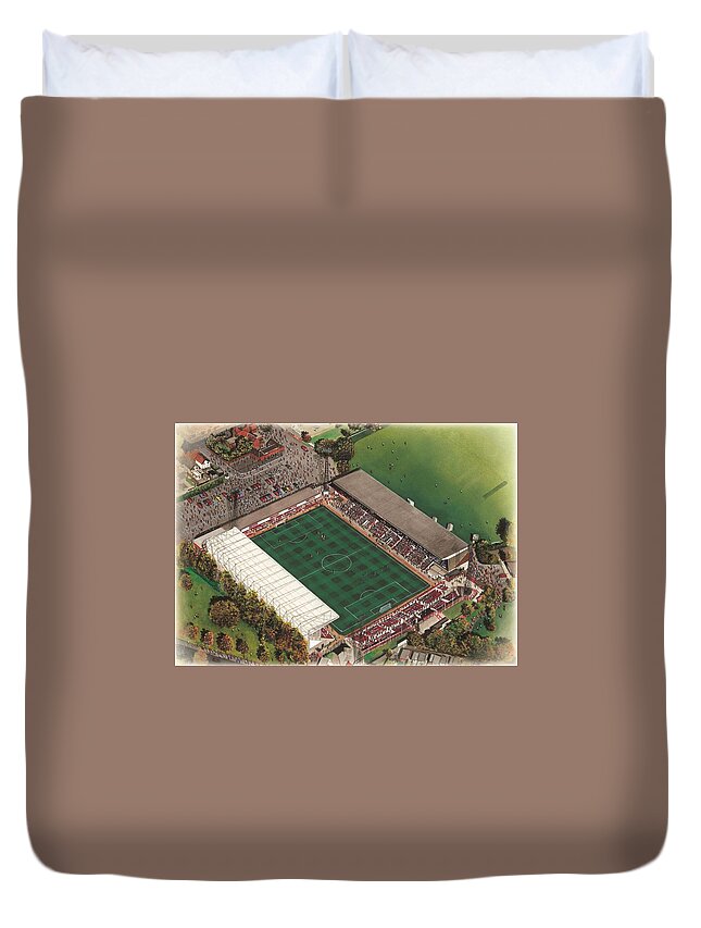 Art Duvet Cover featuring the painting County Ground - Swindon Town by Kevin Fletcher