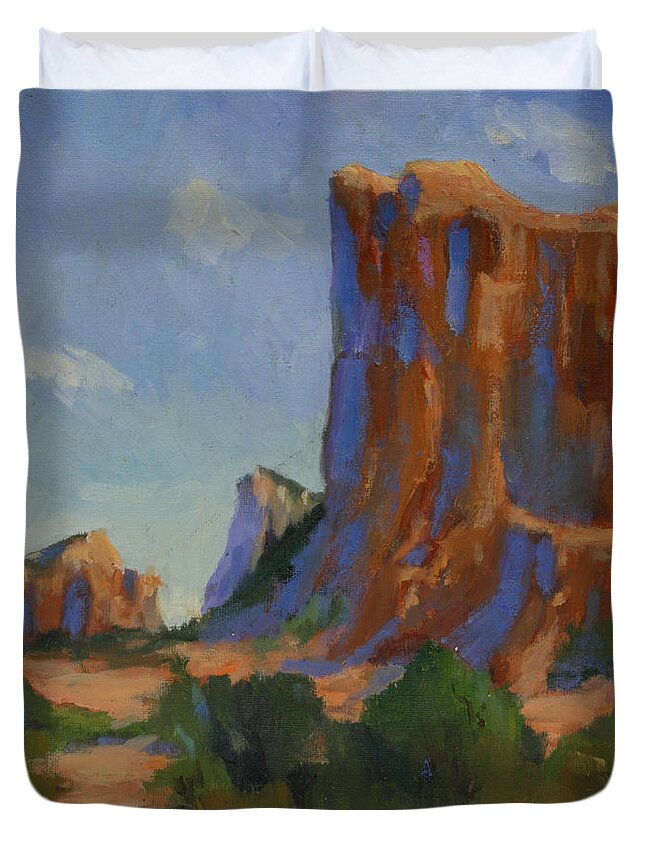 Arizona Duvet Cover featuring the painting Courthouse Rock II by Maria Hunt
