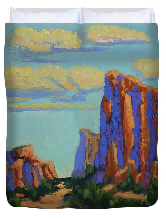 Sedona Duvet Cover featuring the painting Courthouse Rock in Sedona by Maria Hunt