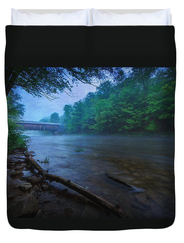 Wooden Duvet Cover featuring the photograph Covered Bridge by Everet Regal