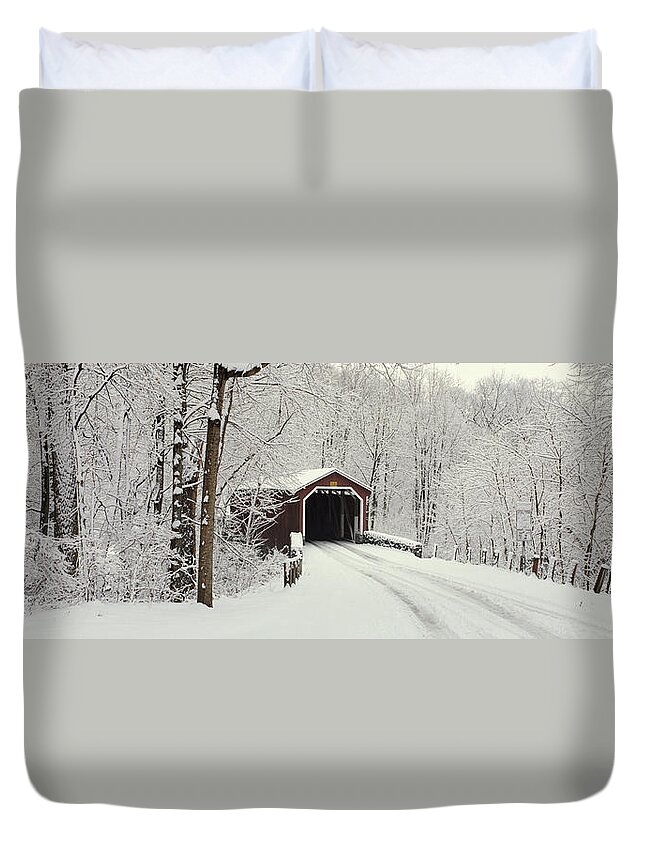 Photography Duvet Cover featuring the photograph Covered Bridge Pa by Panoramic Images