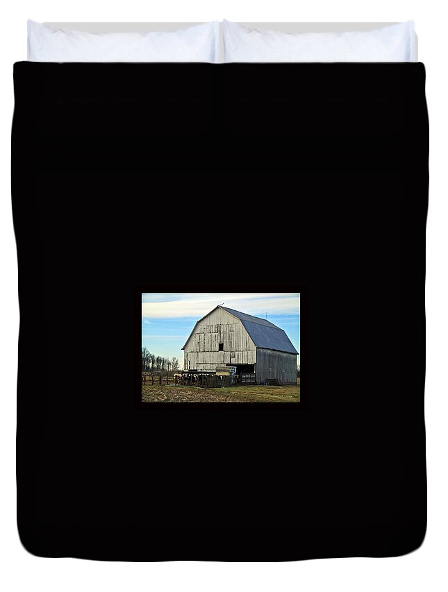 Barn Duvet Cover featuring the photograph Cow Barn in Silver by PJQandFriends Photography
