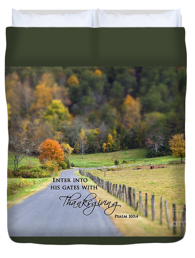 Animals Duvet Cover featuring the photograph Cow Pasture with Scripture by Jill Lang