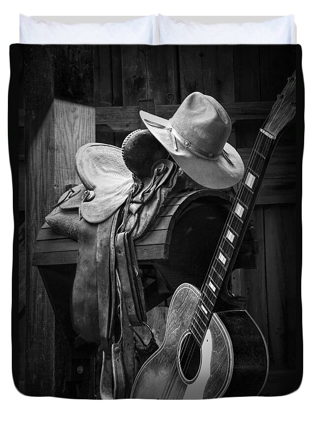 Landscape Duvet Cover featuring the photograph Cowboy Acoustic Guitar by Randall Nyhof