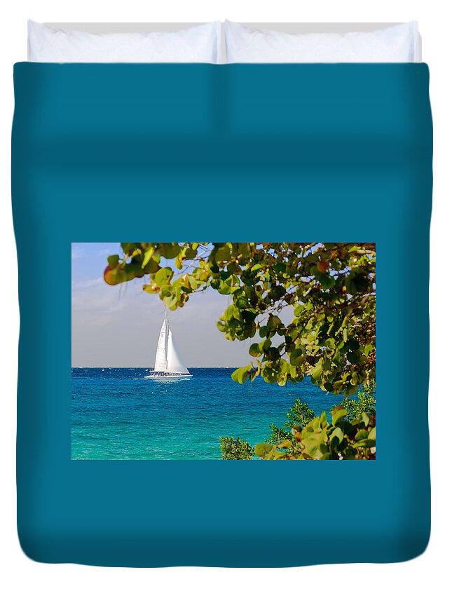 Cozumel Duvet Cover featuring the photograph Cozumel Sailboat by Mitchell R Grosky