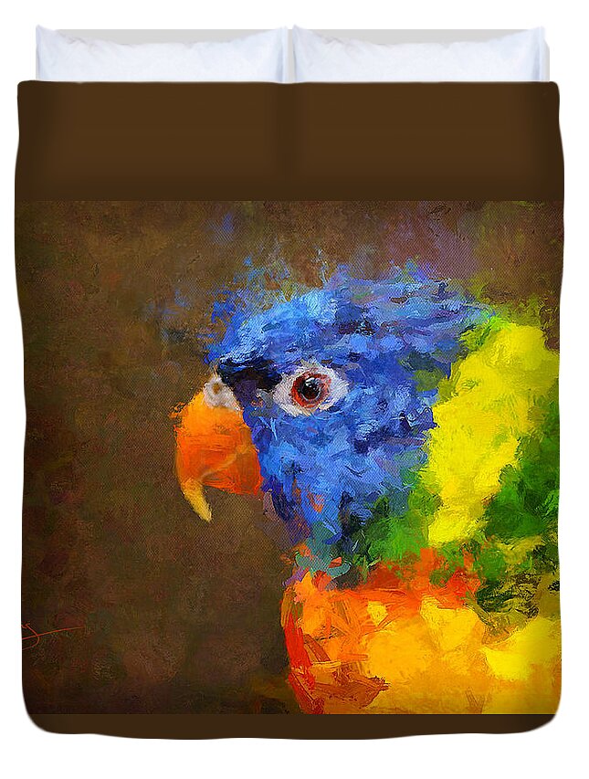 Parrot Duvet Cover featuring the painting Crackers by Greg Collins