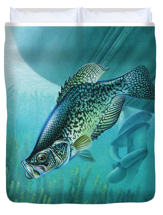 Jon Q Wright Duvet Cover featuring the painting Crappie and Boat by JQ Licensing