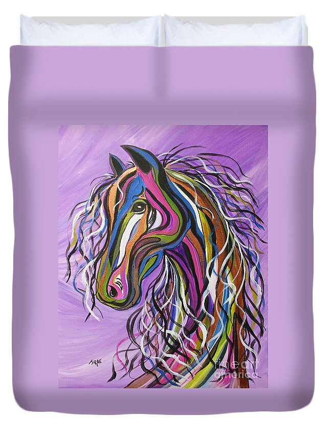 Horse Duvet Cover featuring the painting Crazy Horse by Janice Pariza
