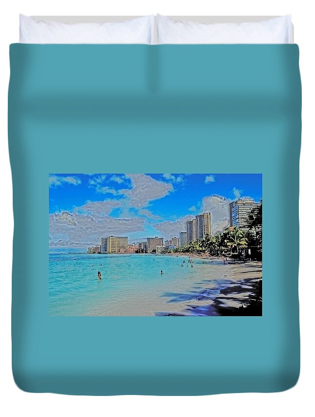 Beaches Duvet Cover featuring the photograph Creative Waikiki by Caroline Stella