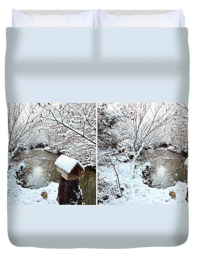 Stereo Duvet Cover featuring the photograph Creekside Snow in Stereo by Duane McCullough