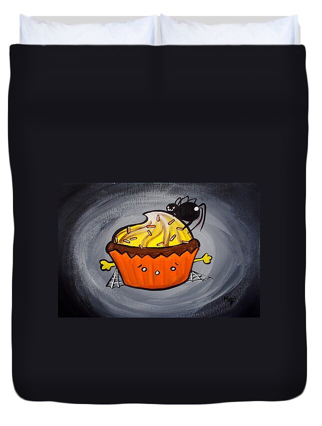 Cute Duvet Cover featuring the painting Creepy Cupcake by Marisela Mungia