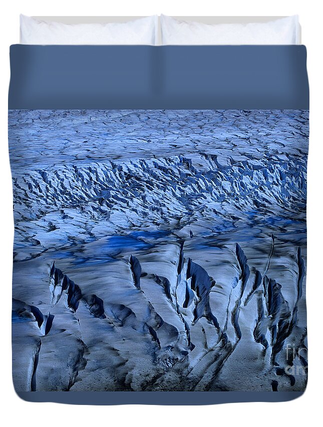 Blue Abstract Duvet Cover featuring the photograph Crevasses on Grey Glacier Chile by James Brunker