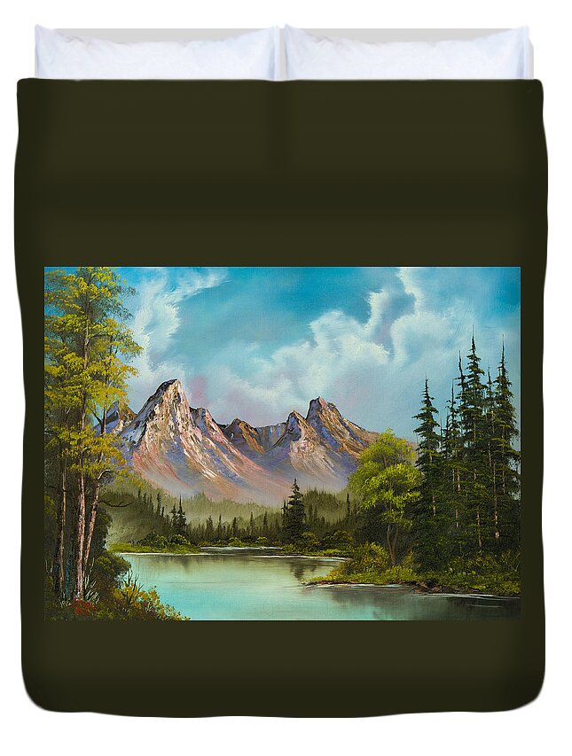 Landscape Duvet Cover featuring the painting Crimson Mountains by Chris Steele