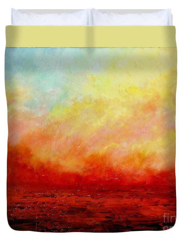 Palette Knife Duvet Cover featuring the painting Crimson by Teresa Wegrzyn
