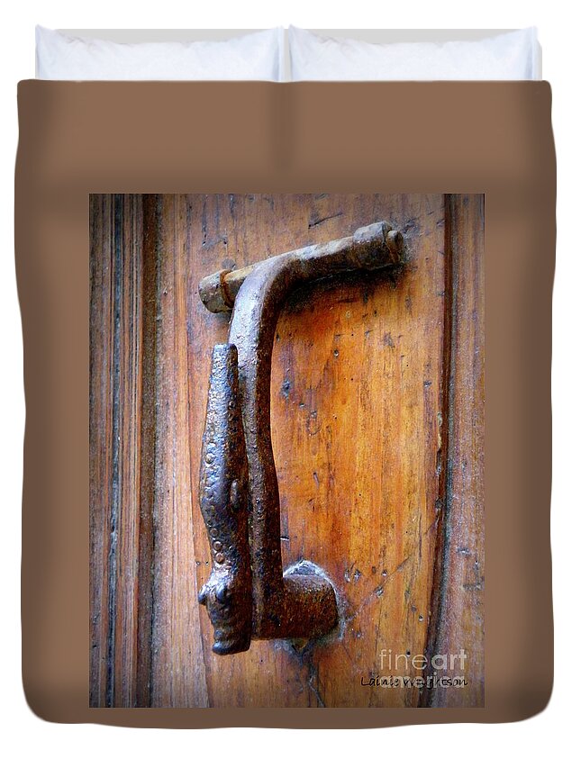 Doors And Windows Duvet Cover featuring the photograph Crocodile Knock by Lainie Wrightson