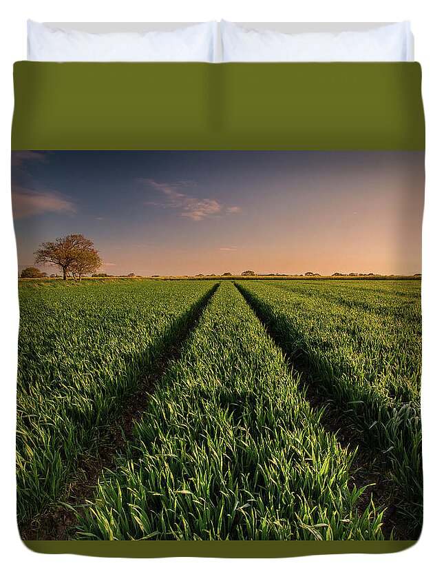 Scenics Duvet Cover featuring the photograph Crop Field At Sunrise by U.knakis Photography