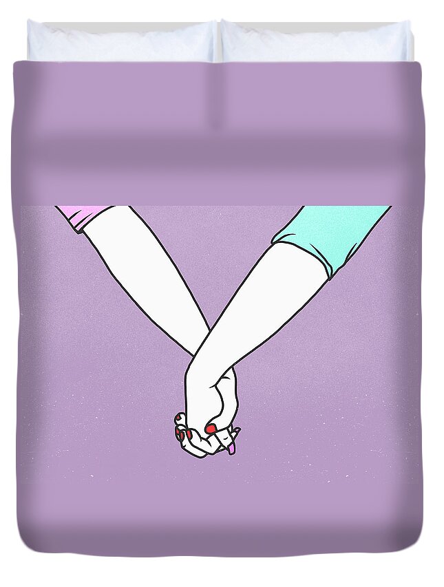People Duvet Cover featuring the photograph Cropped Hands Of Lesbian Couple Holding by Malte Mueller