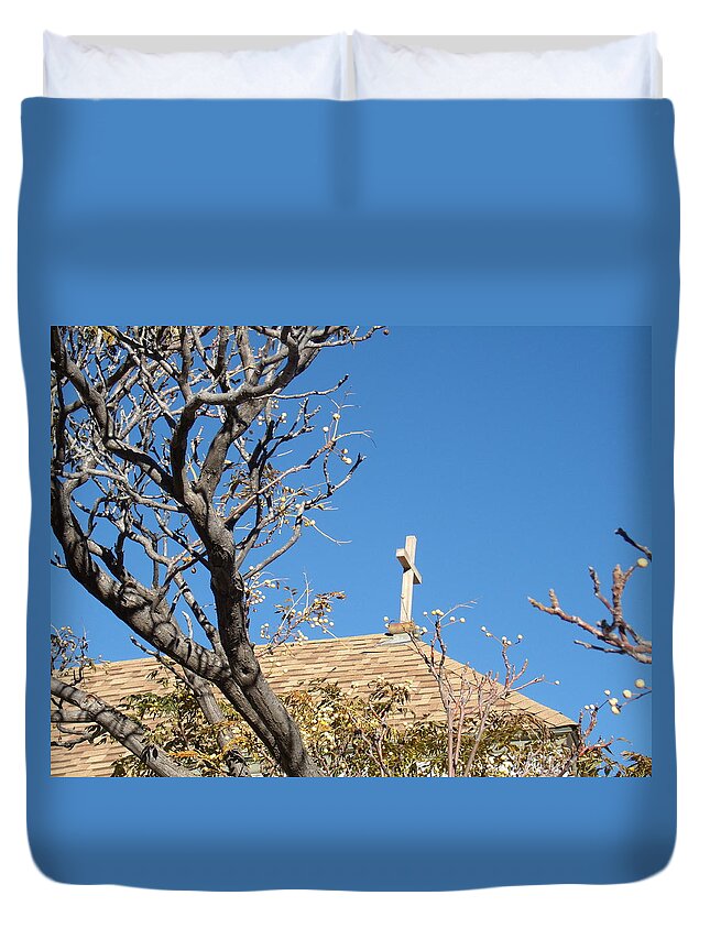 Bisbee Duvet Cover featuring the photograph Cross by David S Reynolds