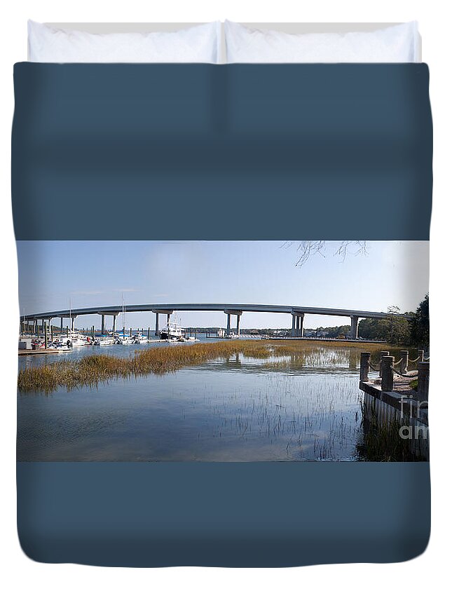 Architecture Duvet Cover featuring the photograph Cross Island Bridge Hilton Head by Thomas Marchessault