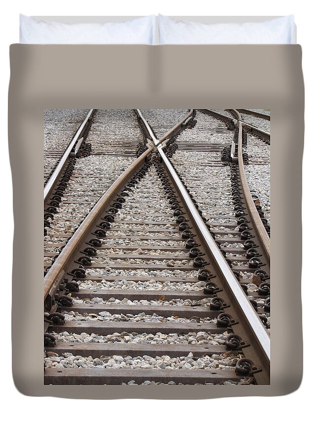 Railroad Duvet Cover featuring the photograph Crossing by Beth Vincent