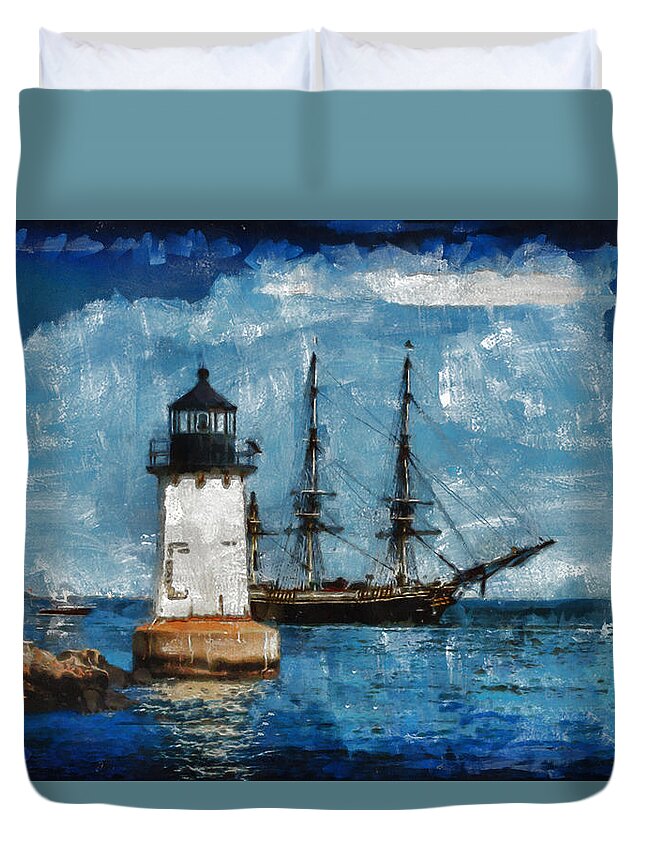 Salem Duvet Cover featuring the photograph Crossing into the harbor by Jeff Folger