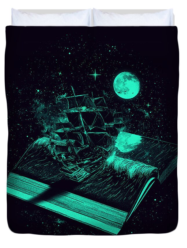 Book Duvet Cover featuring the digital art Crossing The Rough Sea of Knowledge by Nicebleed 