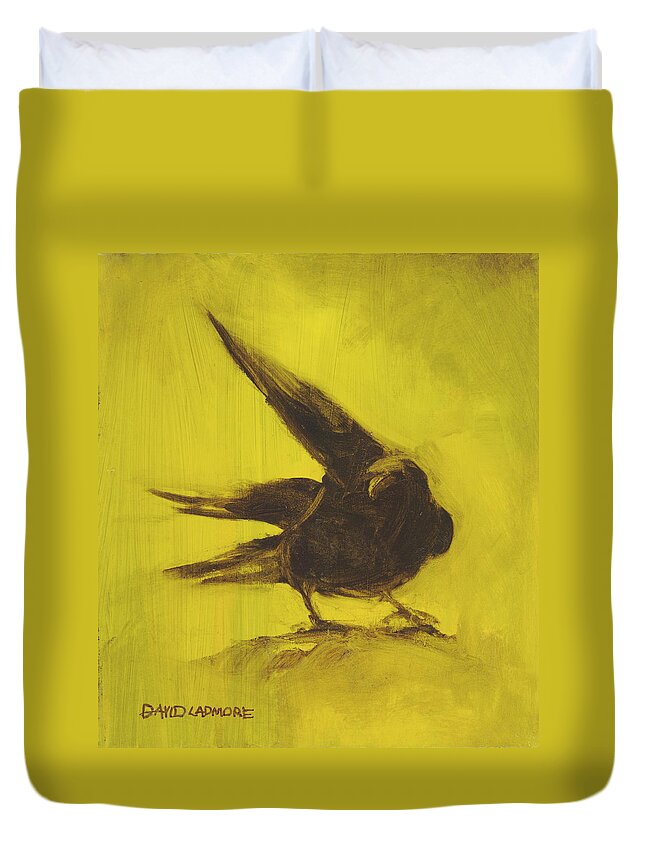 Crow Duvet Cover featuring the painting Crow 2 by David Ladmore
