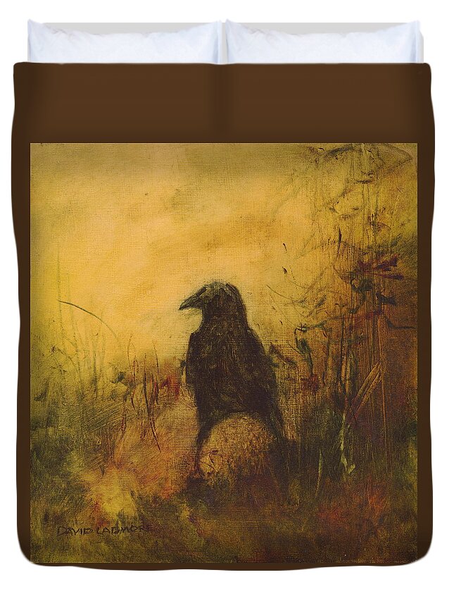 Crow Duvet Cover featuring the painting Crow 7 by David Ladmore