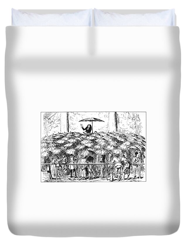 19th Century Duvet Cover featuring the painting Cruikshank Umbrellas by Granger