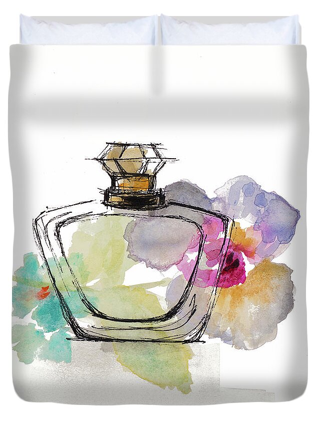 Class Duvet Cover featuring the painting Crystal Watercolor Perfume Square I by Lanie Loreth