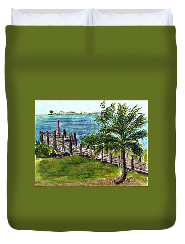 Dock Duvet Cover featuring the painting Cudjoe dock by Clara Sue Beym