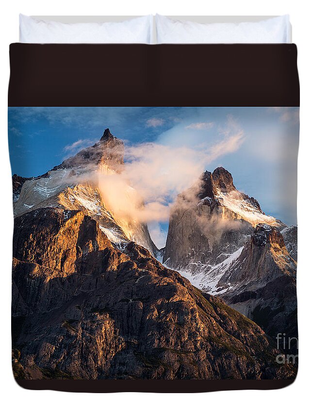 Patagonia Duvet Cover featuring the photograph Cuernos del Paine at Sunrise by Timothy Hacker