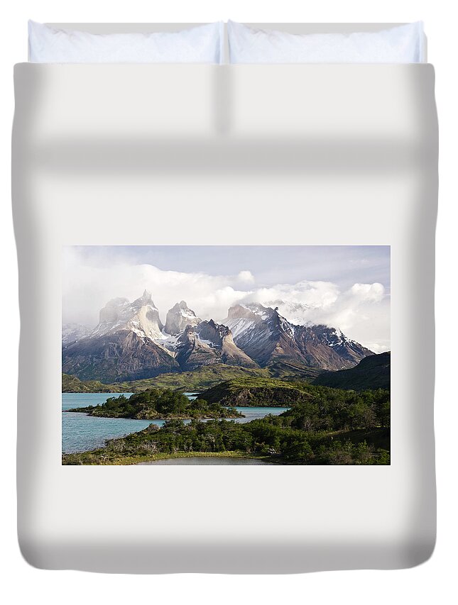 Scenics Duvet Cover featuring the photograph Cuernos Massif And Lago Pehoe, Andes by John Elk