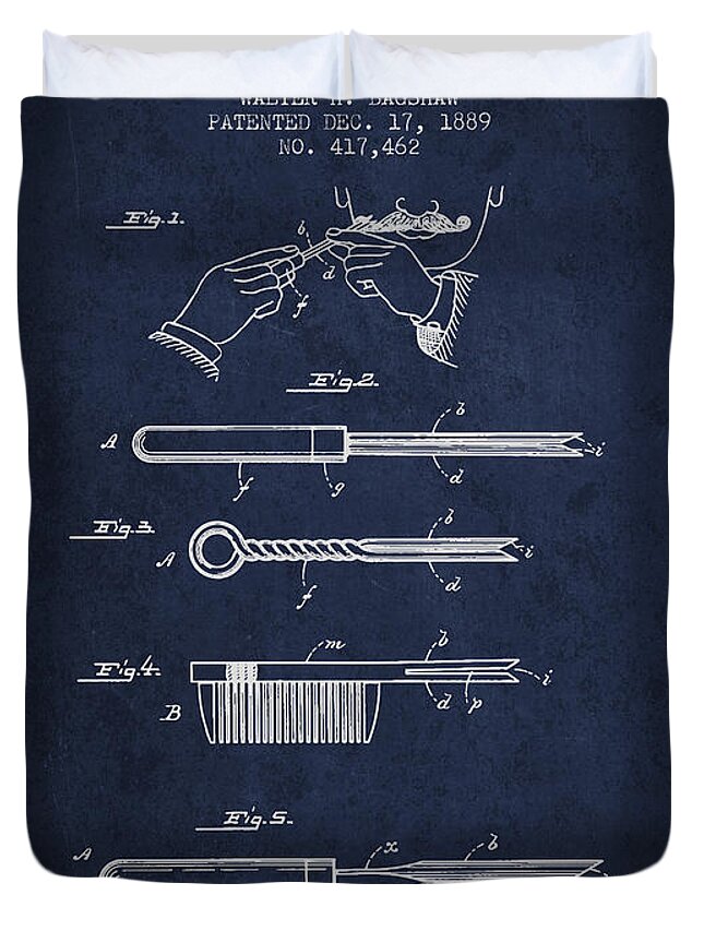 Curling Tongs Patent From 1889 Navy Blue Duvet Cover For Sale By Aged Pixel