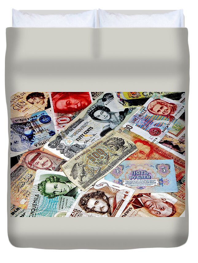 Money Duvet Cover featuring the photograph Currencies by Benjamin Yeager